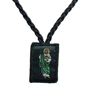 Small St Jude and Our Lady of Guadalupe Black Rope Scapular Necklace